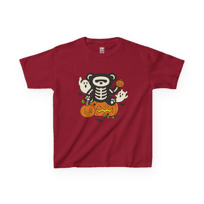 Kids Halloween Skeleton Bear T-Shirt – Cute Spooky Ghost & Pumpkin Graphic Tee for Boys & Girls