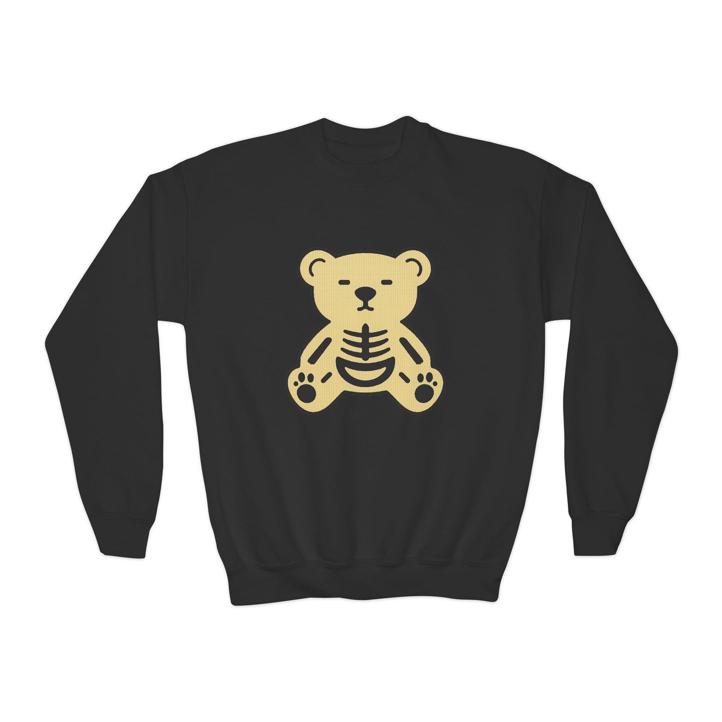 Cute Skeleton Teddy Youth Crewneck Sweatshirt, Kid's Sweatshirt, Fall Fashion, Spooky Season Gift, Halloween Apparel