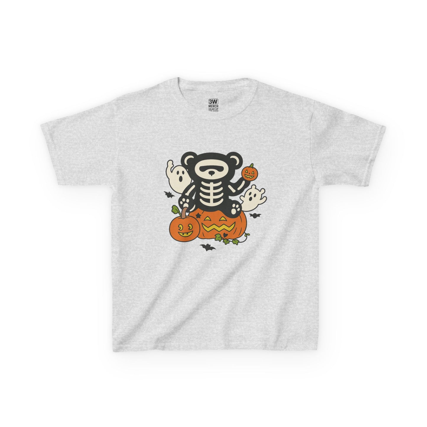 Kids Halloween Skeleton Bear T-Shirt – Cute Spooky Ghost & Pumpkin Graphic Tee for Boys & Girls
