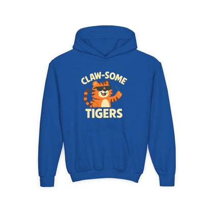 Claw-some Tigers Youth Hoodie, Fun Children's Sweatshirt, Cute Tiger Sweatshirt, Animal Lovers Gift, Perfect for Kids' Parties