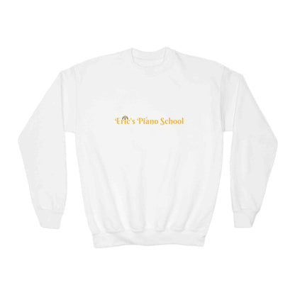 Cozy youth sweatshirt with piano school emblem, soft midweight fabric, and loose fit for music learners