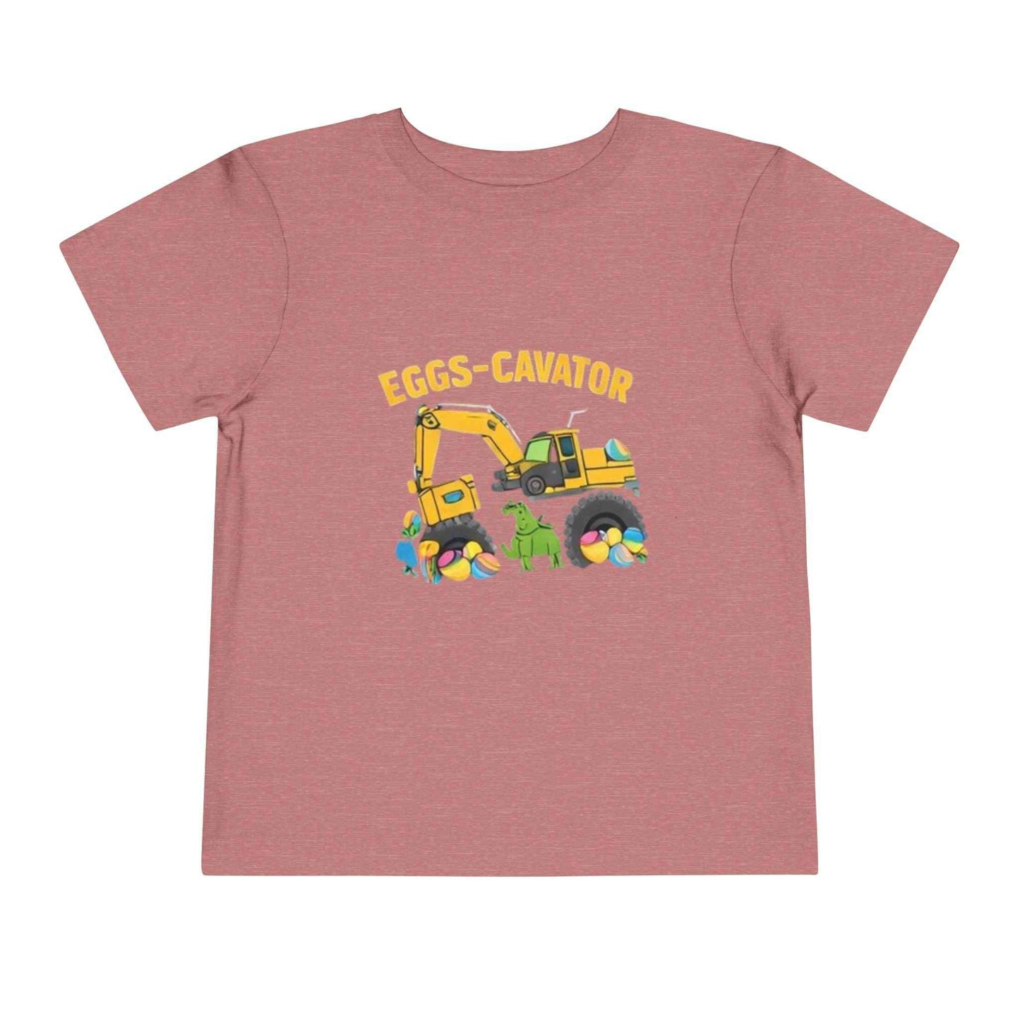 Toddler Easter shirt with excavator scooping colorful eggs Eggs-cavator Toddler Tee design