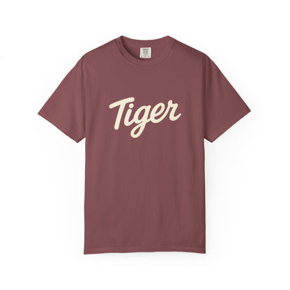 Adult Tiger Garment-Dyed T-Shirt, Casual Wear, Street Style, Animal Lovers Gift, Unique Graphic Tee, Summer Fashion
