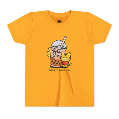 Kawaii Tiger Boba Tee – “Born to Have Fun” | Cute Boba Shirt | Y2K Kawaii Aesthetic | K-Pop Core Outfit | Bubble Tea Lover Gift | Trendy Graphic T-Shirt