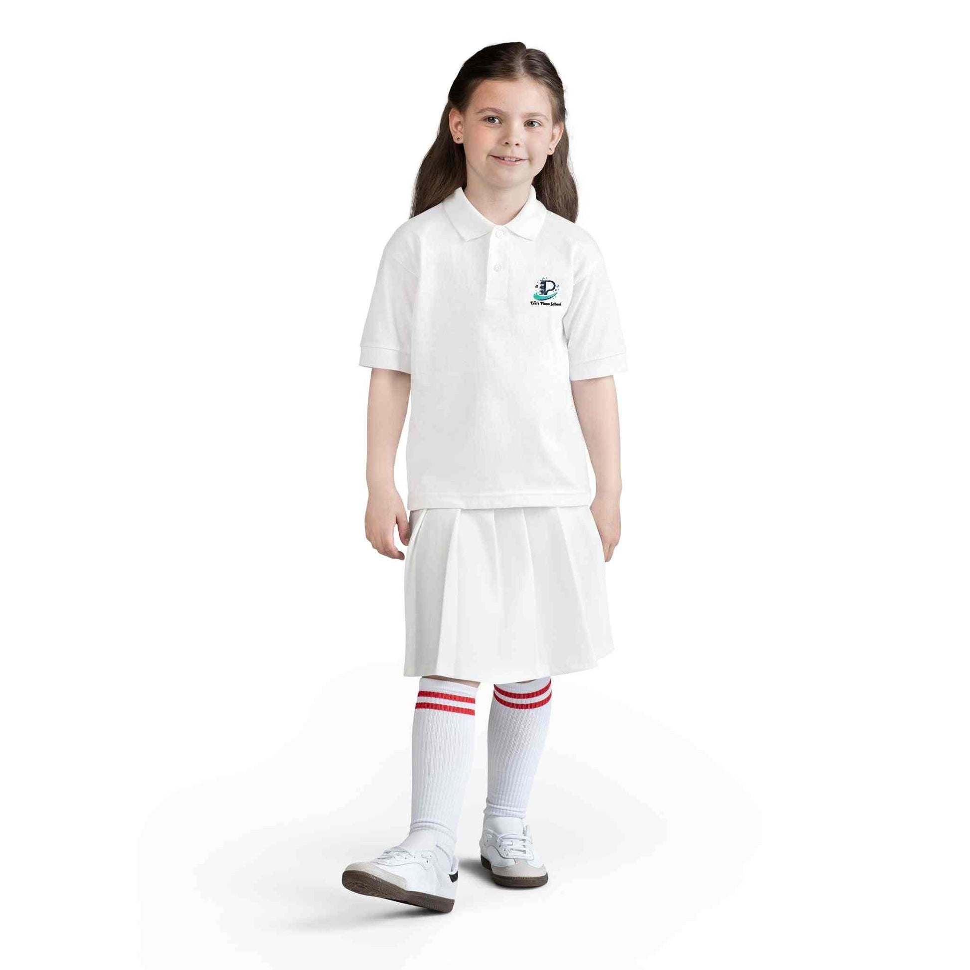 Youth polo shirt with small school logo made from breathable DryBlend fabric