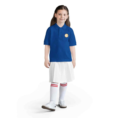 Eric's Piano School youth polo shirt with gold logo, moisture-wicking fabric, and classic collar for kids' music lessons and school activities