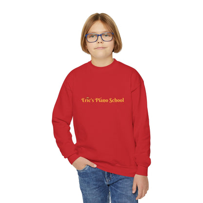 Cozy Eric's Piano School youth sweatshirt with embroidered emblem, medium-weight fabric, and loose fit for music class and recitals