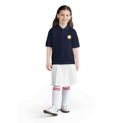 Eric's Piano School youth polo shirt with gold logo for kids music lessons