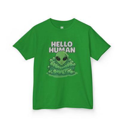 Kids Alien Graphic Tee, Fun Tee for Kids, Cute Monster Shirt, Birthday Gift, Unique Kids Apparel, Hello Human Design