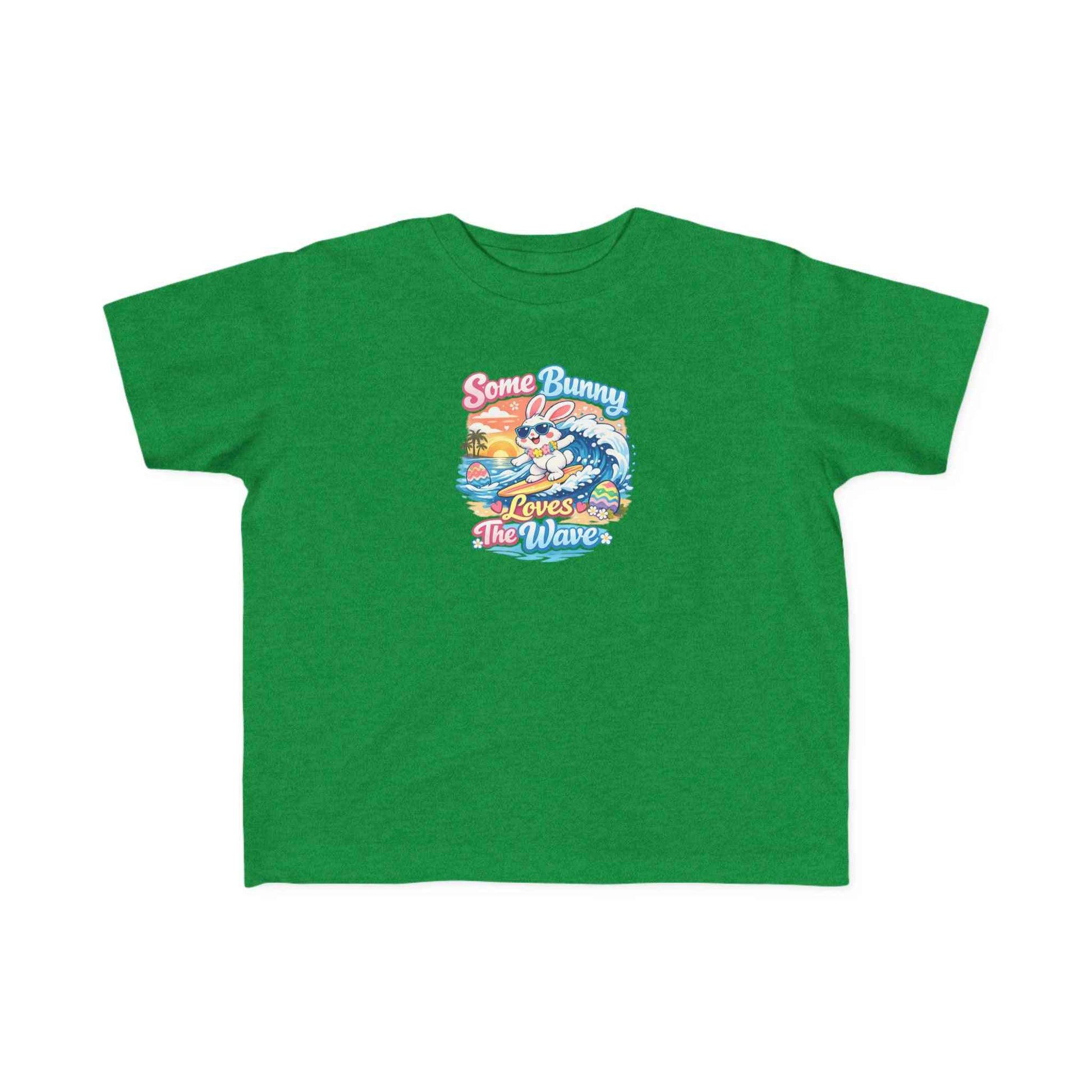 Youth girl Easter T-shirt with surfing bunny and pastel eggs, Some Bunny Loves The Wave design