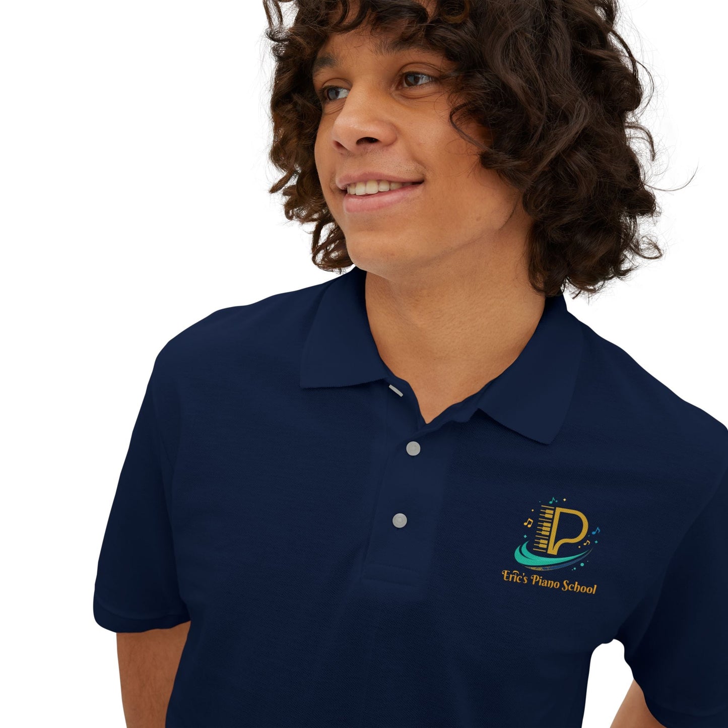 Men's custom piqué polo shirt with Coastal Coffee Logo embroidered on chest