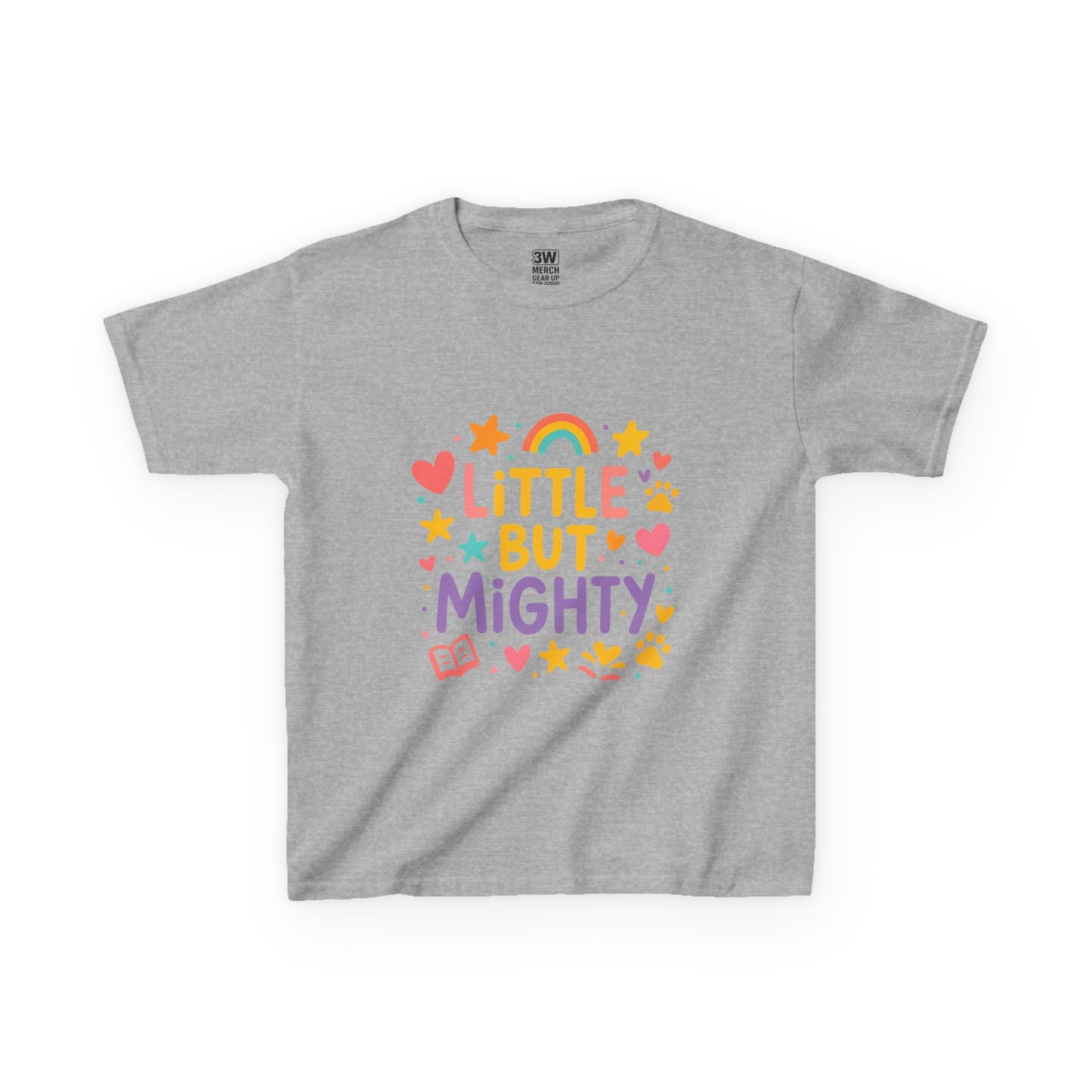 Kids Heavy Cotton™ Tee, Little But Mighty, Perfect for Birthdays, Playdates, Gifts, Everyday Wear, Rainbow Design T Shirt,