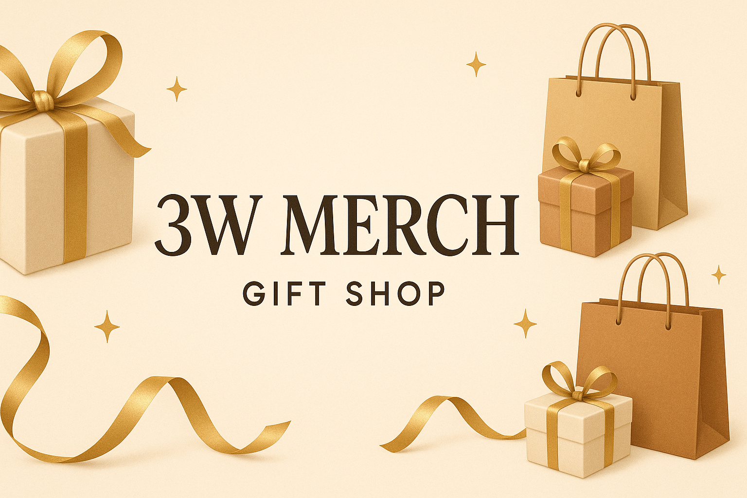 pLEASE generate a 3W MERCH GIFT SHOP banner